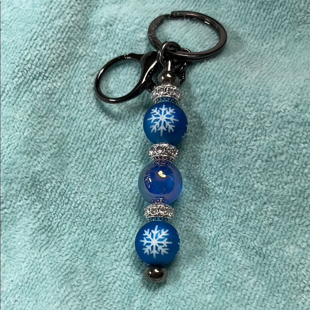 Blue Snowflake Beaded Keychain